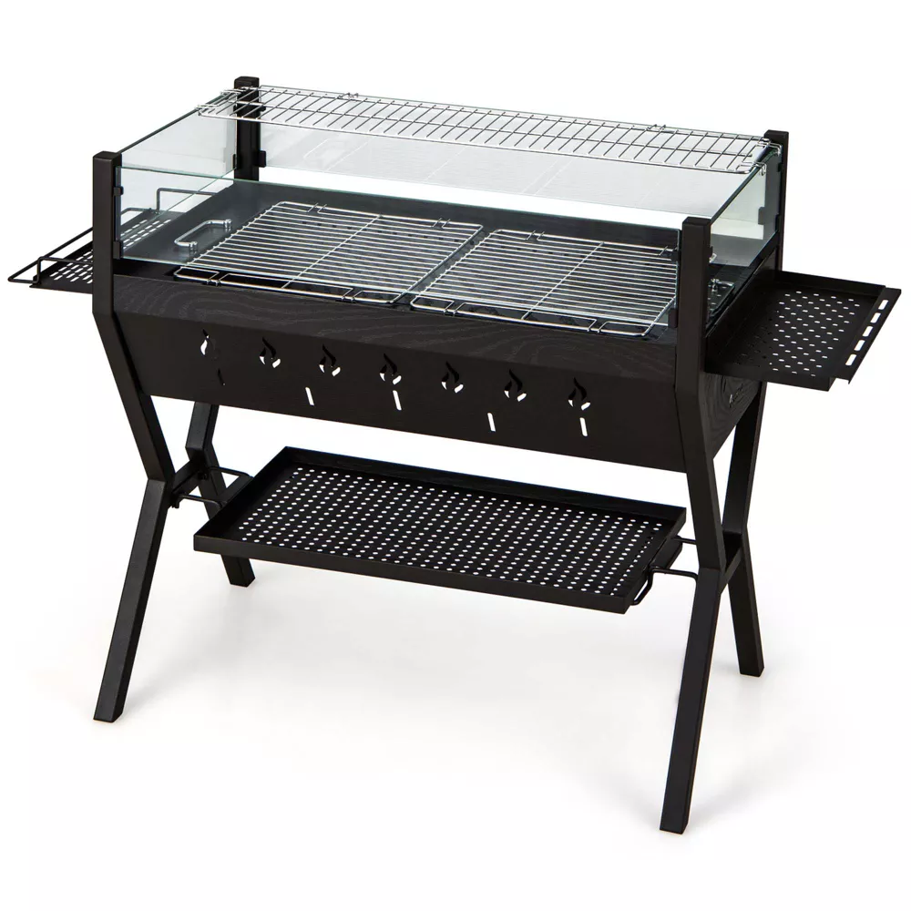 Costway Stainless Steel Barbecue Charcoal Grills With Seasoning Racks & Storage Shelf | BigEasyMart.com - Image 2