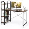 Costway 48'' Reversible Computer Desk Writing Table Workstation W/ Storage Shelf BlackBrown - Rustic Brown | BigEasyMart.com