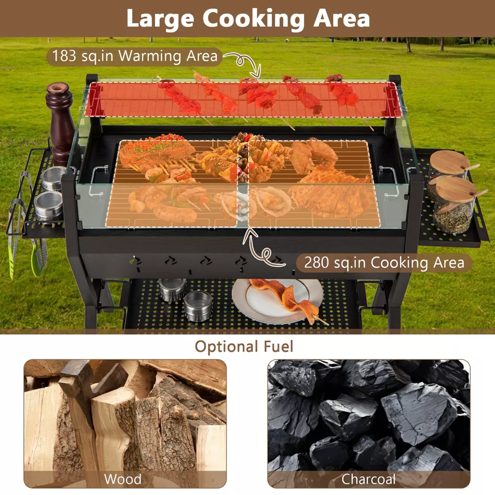 Costway Stainless Steel Barbecue Charcoal Grills With Seasoning Racks & Storage Shelf | BigEasyMart.com - Image 5