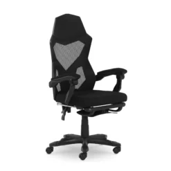 Gamer Gear Gaming Office Chair With Extendable Leg Rest, Black Fabric Upholstery | BigEasyMart.com
