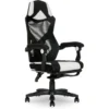 Gamer Gear Gaming Office Chair With Extendable Leg Rest, White And Black Fabric Upholstery | BigEasyMart.com