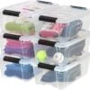 IRIS USA 12 Qt. Plastic Storage Bin Tote Organizing Container, 6 Pack, Clear With Black Buckle | BigEasyMart.com