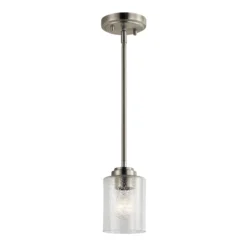 Kichler Winslow Brushed Nickel Modern/Contemporary Seeded Glass Cylinder Mini Pendant Light | BigEasyMart.com