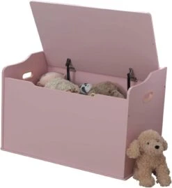 KidKraft Austin Wooden Toy Box/Bench With Safety Hinged Lid - Pink, Gift For Ages 3+ | BigEasyMart.com