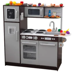 KidKraft Uptown Espresso Wooden Play Kitchen And 30-Piece Play Food Accessories | BigEasyMart.com
