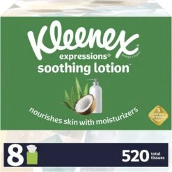 Kleenex Soothing Lotion Facial Tissues, 8 Cube Boxes, 65 Tissues Per Box | BigEasyMart.com