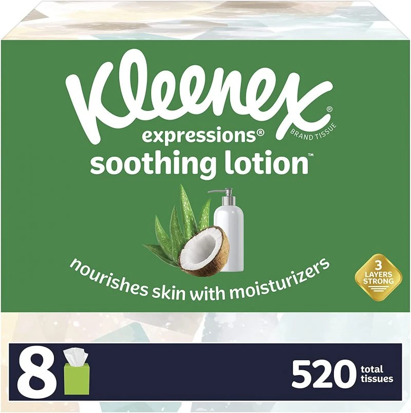 Kleenex Soothing Lotion Facial Tissues, 8 Cube Boxes, 65 Tissues Per Box | BigEasyMart.com