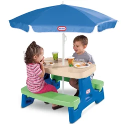 Little Tikes Easy Store Jr. Picnic Table With Umbrella, Blue & Green - Play Table With Umbrella, For Kids | BigEasyMart.com