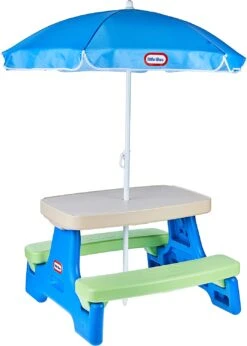 Little Tikes Easy Store Jr. Picnic Table With Umbrella - Blue/Green | BigEasyMart.com