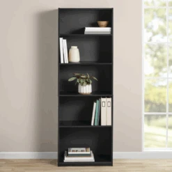 Mainstays 5-Shelf Bookcase With Adjustable Shelves, True Black Oak | BigEasyMart.com