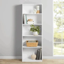 Mainstays 5-Shelf Bookcase With Adjustable Shelves, White | BigEasyMart.com