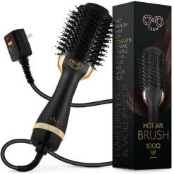 OMO TEAM Professional Blowout Hair Dryer Brush, Black Gold Dryer And Volumizer, Hot Air Brush For Women, 75MM Oval Shape | BigEasyMart.com