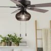 River Of Goods Leigh Brown Oil-Rubbed Bronze And Wood Caged Ceiling Fan With Light - 42" X 42" X 15"/20" | BigEasyMart.com