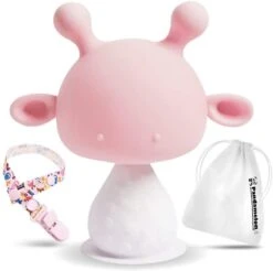 Pandamelon Silicone Baby Teething Toys Rattling, Mushroom Teether, Pink.