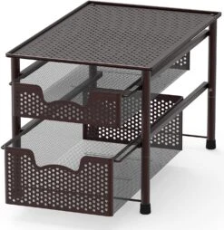 Simple Houseware Stackable 2 Tier Sliding Basket Organizer Drawer, Bronze