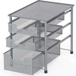Simple Houseware Stackable 3 Tier Sliding Basket Organizer Drawer, Silver