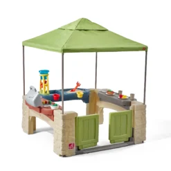Step2 All-Around Playtime Patio With Canopy With 16 Play Accessories Playhouse Kids Outdoor Toys | BigEasyMart.com