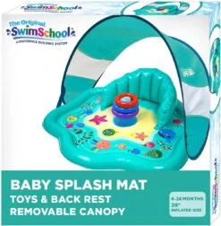 SwimSchool Baby Splash Play Mat With Adjustable Canopy – Includes Baby Water Toy Rings | BigEasyMart.com
