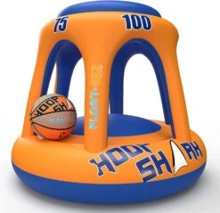 Swimming Pool Basketball Hoop Set By Hoop Shark - Orange/Blue - Inflatable Hoop With Ball | BigEasyMart.com