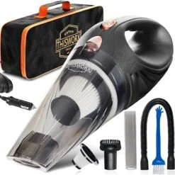 THISWORX TWC-01 Car Vacuum Cleaner - Portable, High Power, Mini Handheld Vacuum W/ 3 Attachments, 16 Ft Cord & Bag - 12v, Small Auto Accessories Kit For Interior Detailing - Black | BigEasyMart.com