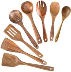 Wooden Spoons For Cooking, Nonstick Kitchen Utensil Set (Teak 8 Pack) | BigEasyMart.com
