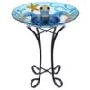 Solar Bird Bath With Metal Stand, Glass Bird Baths For Outdoors, Sea Turtle Pattern Bird Feeder For Garden, Yard, Lawn Decor | BigEasyMart.com