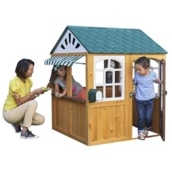 KidKraft Garden View Outdoor Wooden Playhouse With Ringing Doorbell, Mailbox & Chalkboard | BigEasyMart.com