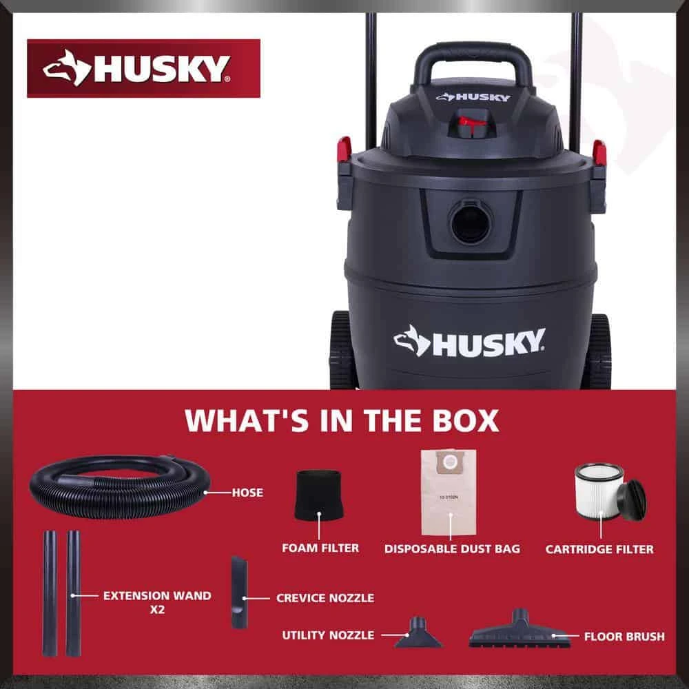 Husky AT18621P-16A 16 Gal. Poly Cart-Design Wet/Dry Vac With A Cartridge Filter, Hose, And Accessories | BigEasyMart.com - Image 9