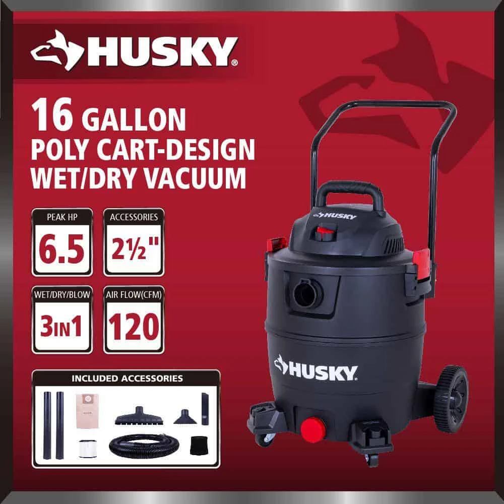 Husky AT18621P-16A 16 Gal. Poly Cart-Design Wet/Dry Vac With A Cartridge Filter, Hose, And Accessories | BigEasyMart.com - Image 13
