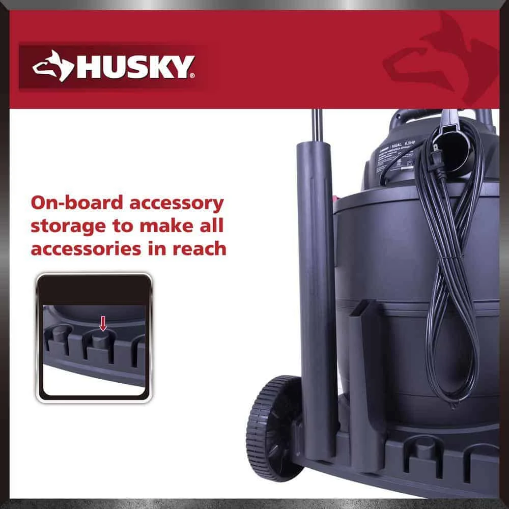 Husky AT18621P-16A 16 Gal. Poly Cart-Design Wet/Dry Vac With A Cartridge Filter, Hose, And Accessories | BigEasyMart.com - Image 12