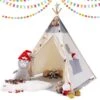 Besrey Kids Teepees Play Tent With Free String Lights & Mat, Portable Canvas Playhouse For Kids Indoor Outdoor Playing | BigEasyMart.com
