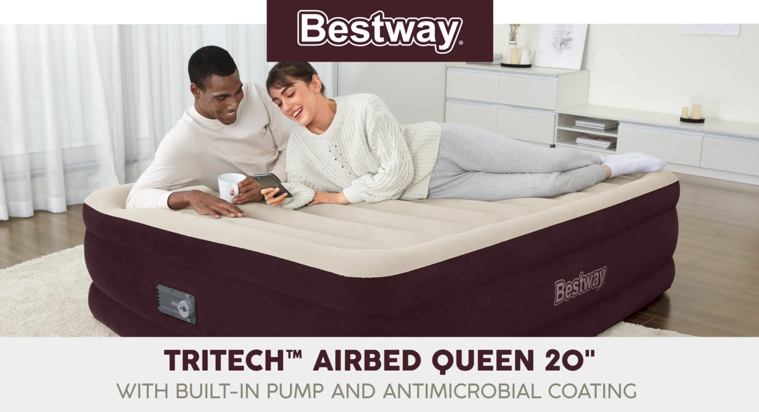 Bestway Maroon 20" Queen Air Mattress With Built-in Pump | BigEasyMart.com - Image 11