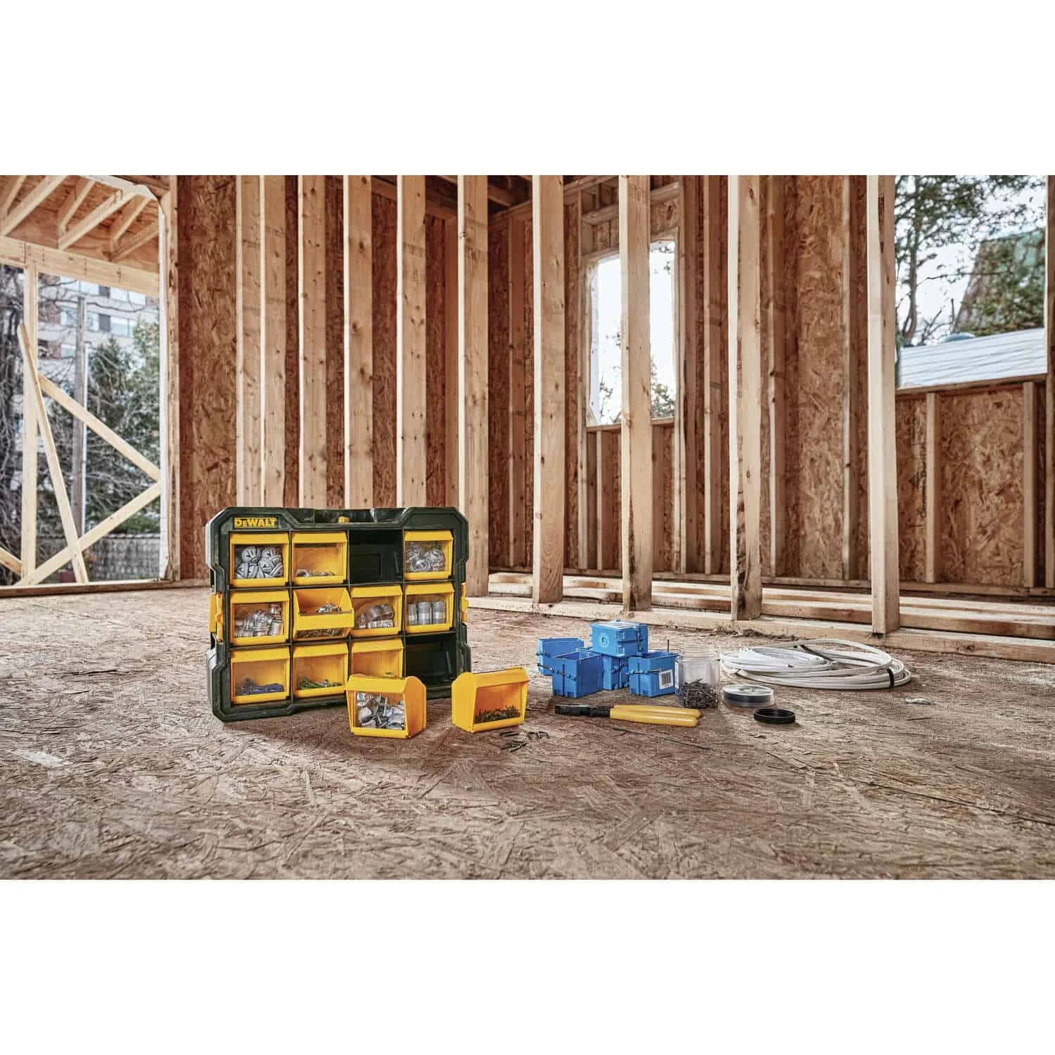 DeWalt 4.2 In. W X 13.5 In. H Flip Bin Storage Organizer Plastic 12 Compartments Yellow | BigEasyMart.com - Image 2