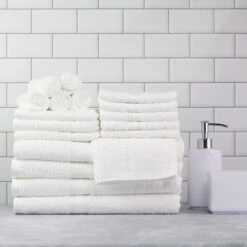 Mainstays Solid 18-Piece Bath Towel Set, White | BigEasyMart.com