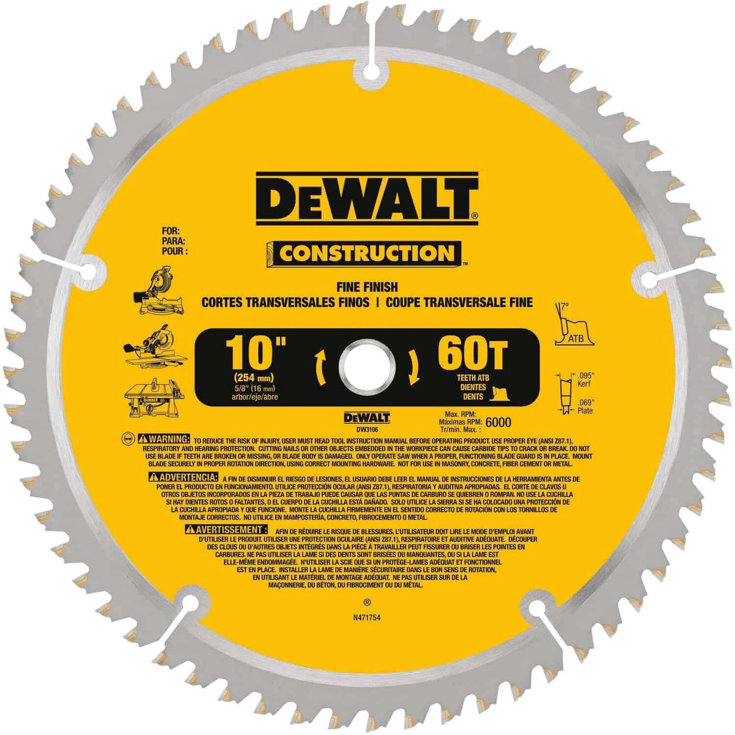 DeWalt 10 In. D X 5/8 In. Carbide Circular Saw Blade 60 Teeth 1 Pk | BigEasyMart.com - Image 5