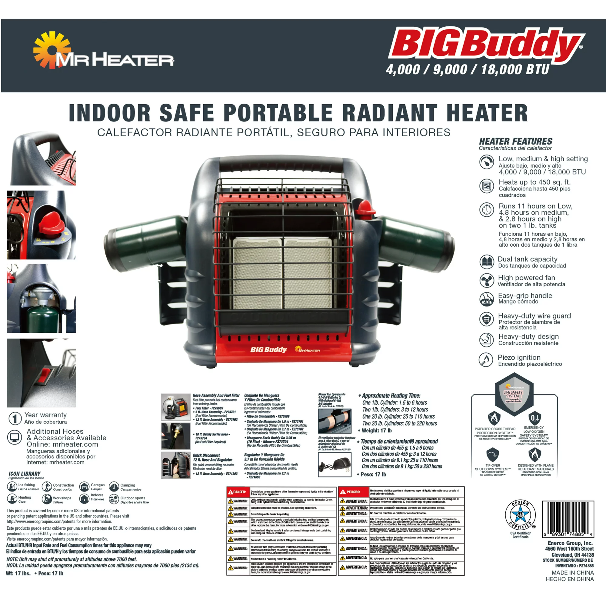 Mr. Heater Big Buddy 4,000-18,000 BTU 3 Setting Portable LP Gas Heater Unit | BigEasyMart.com - Image 12