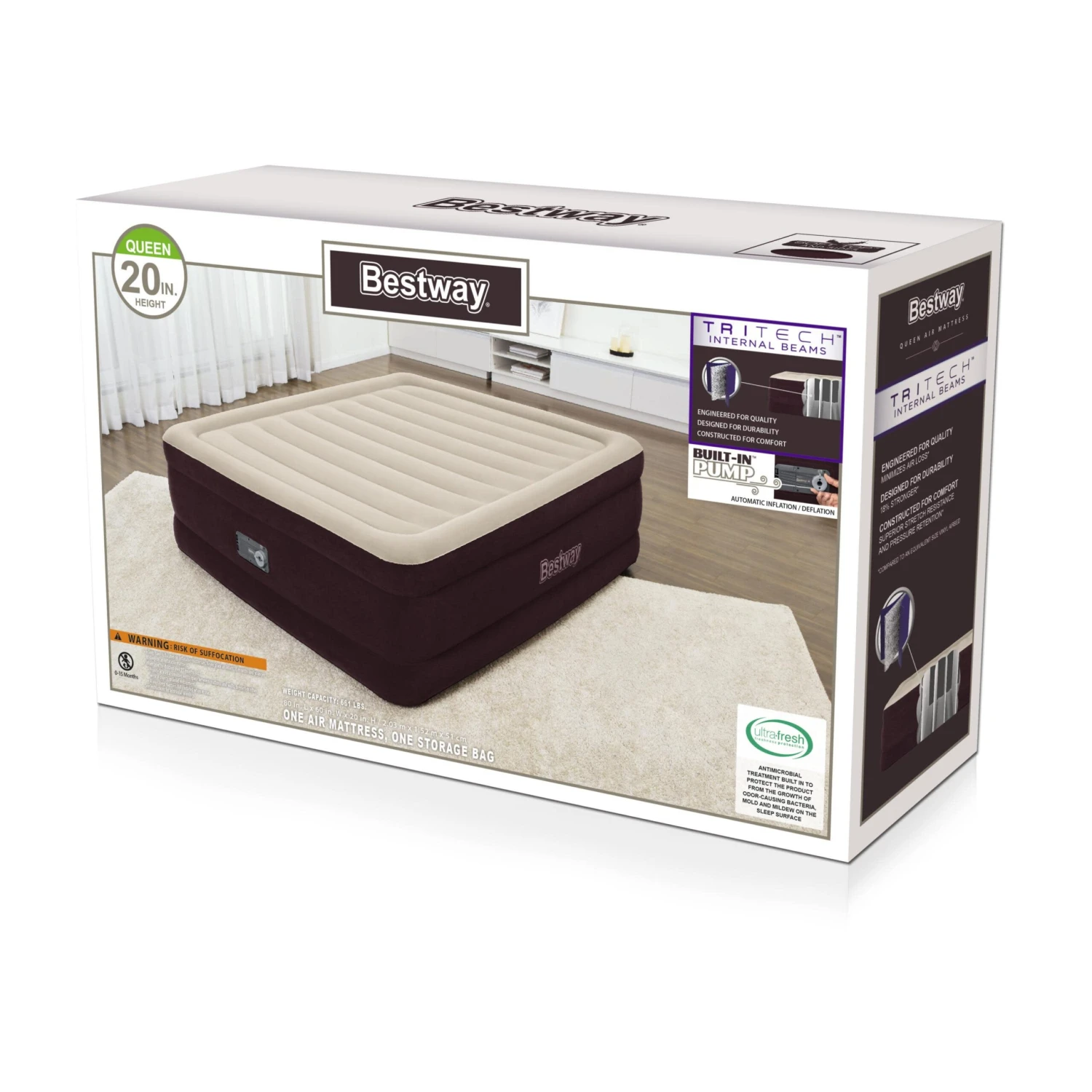 Bestway Maroon 20" Queen Air Mattress With Built-in Pump | BigEasyMart.com - Image 10