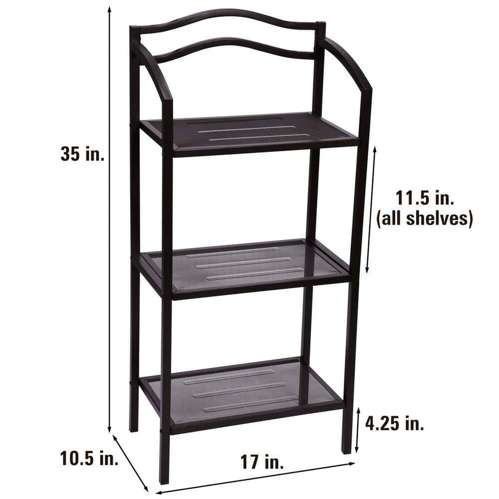 HOUSEHOLD ESSENTIALS 8051-1 Espresso Free-Standing 3-Tier Metal Shelving Unit (17 In. W X 35 In. H X 10.5 In. D) | BigEasyMart.com - Image 3