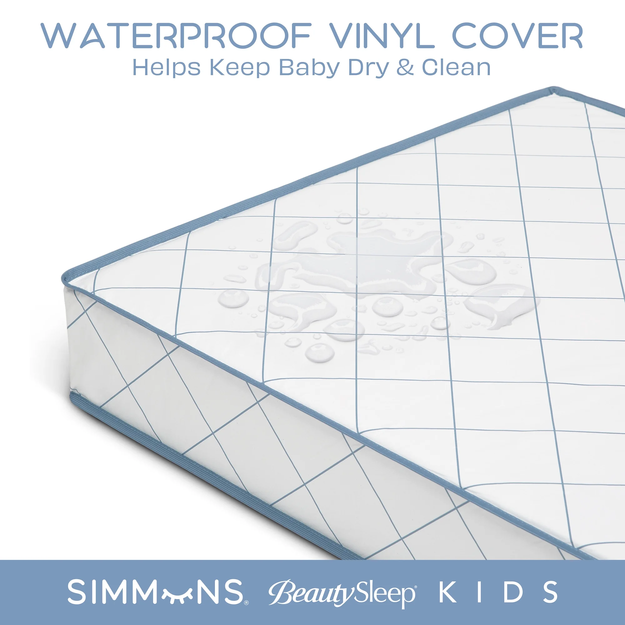 Simmons BeautySleep Kids Radiant Diamond Crib And Toddler Mattress, Waterproof, Extra Firm, GREENGUARD Gold, Sustainably Sourced Fiber Core, White/Blue | BigEasyMart.com - Image 5