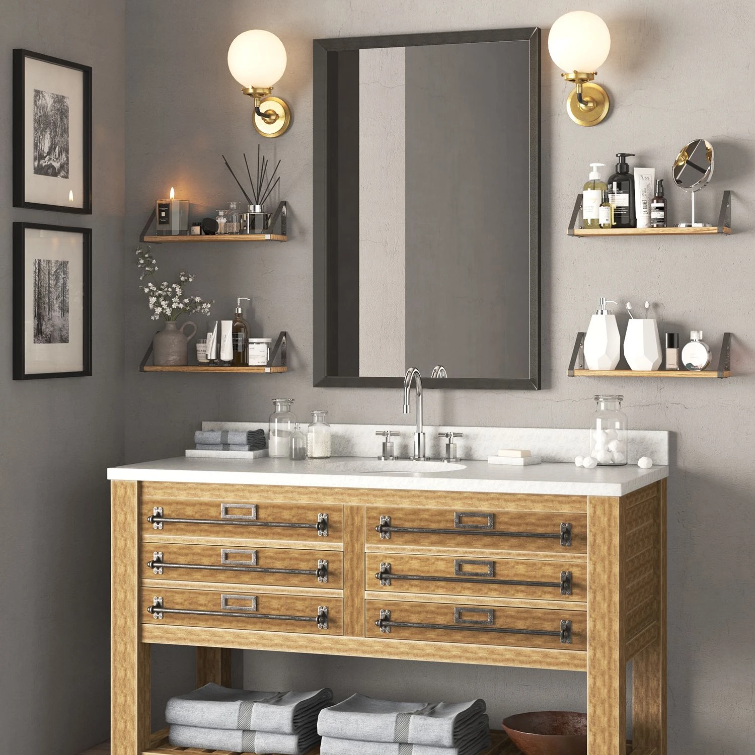 Wallniture Ponza 17" Wall Shelf Rustic Decor Set Of 4 Floating Shelves, Wood, Natural Burned | BigEasyMart.com - Image 5