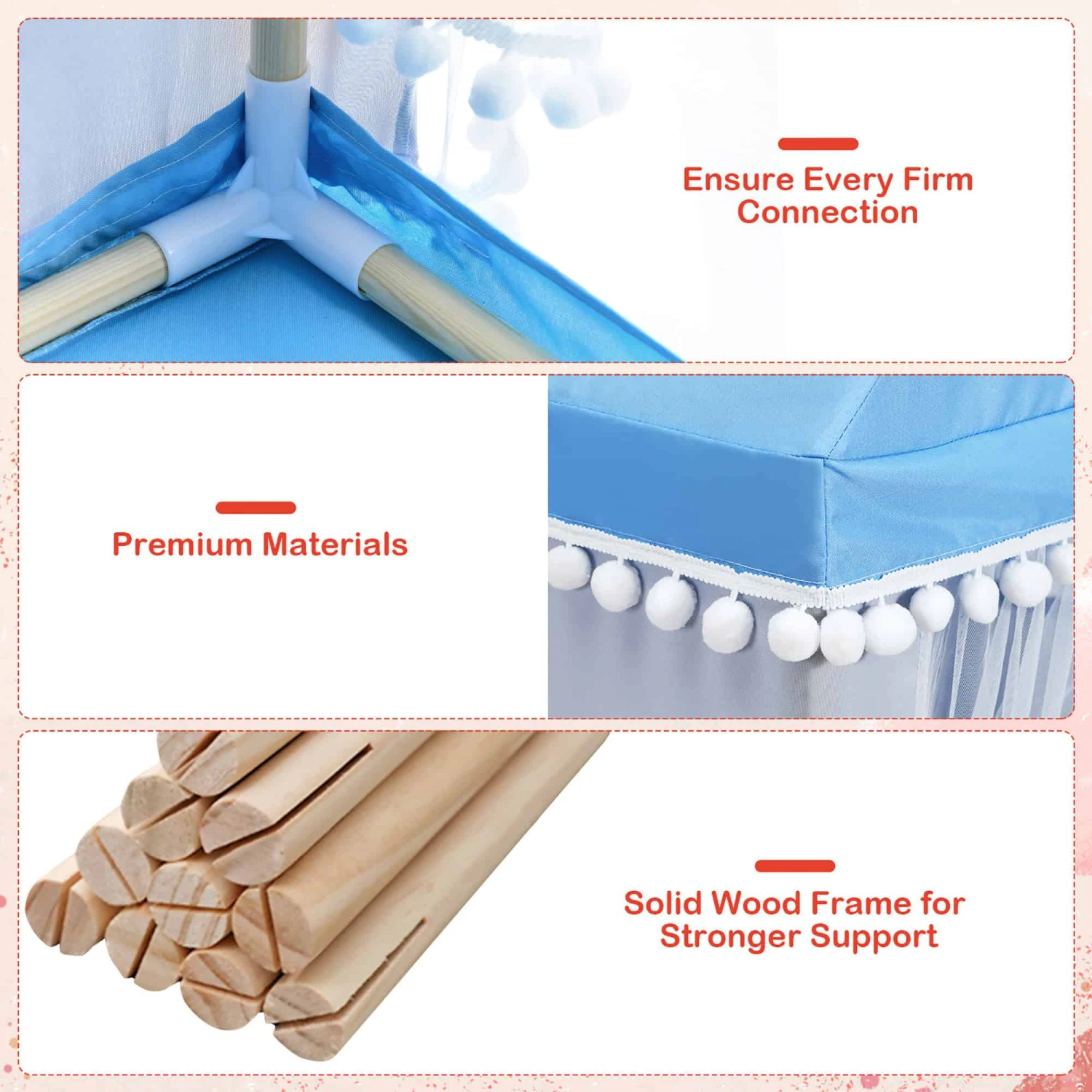 Costway Kids Play Tent Large Playhouse Children Play Castle Fairy Tent Gift W/ Mat Blue | BigEasyMart.com - Image 9