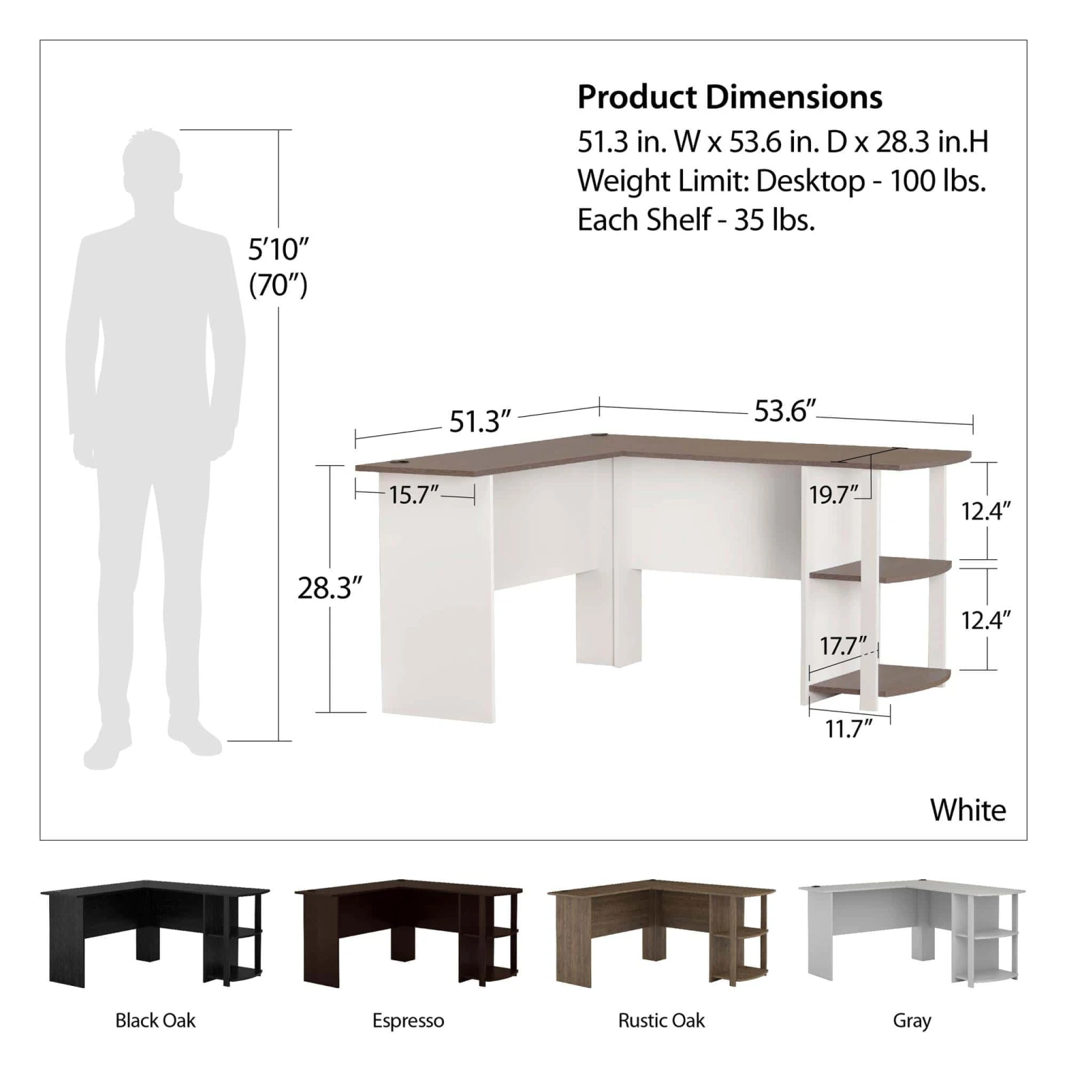 Ameriwood Home Dominic L Desk With Bookshelves, White | BigEasyMart.com - Image 5