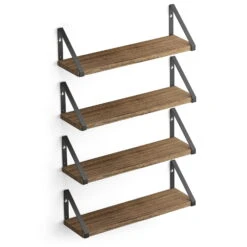 Wallniture Ponza 17" Wall Shelf Rustic Decor Set Of 4 Floating Shelves, Wood, Natural Burned | BigEasyMart.com