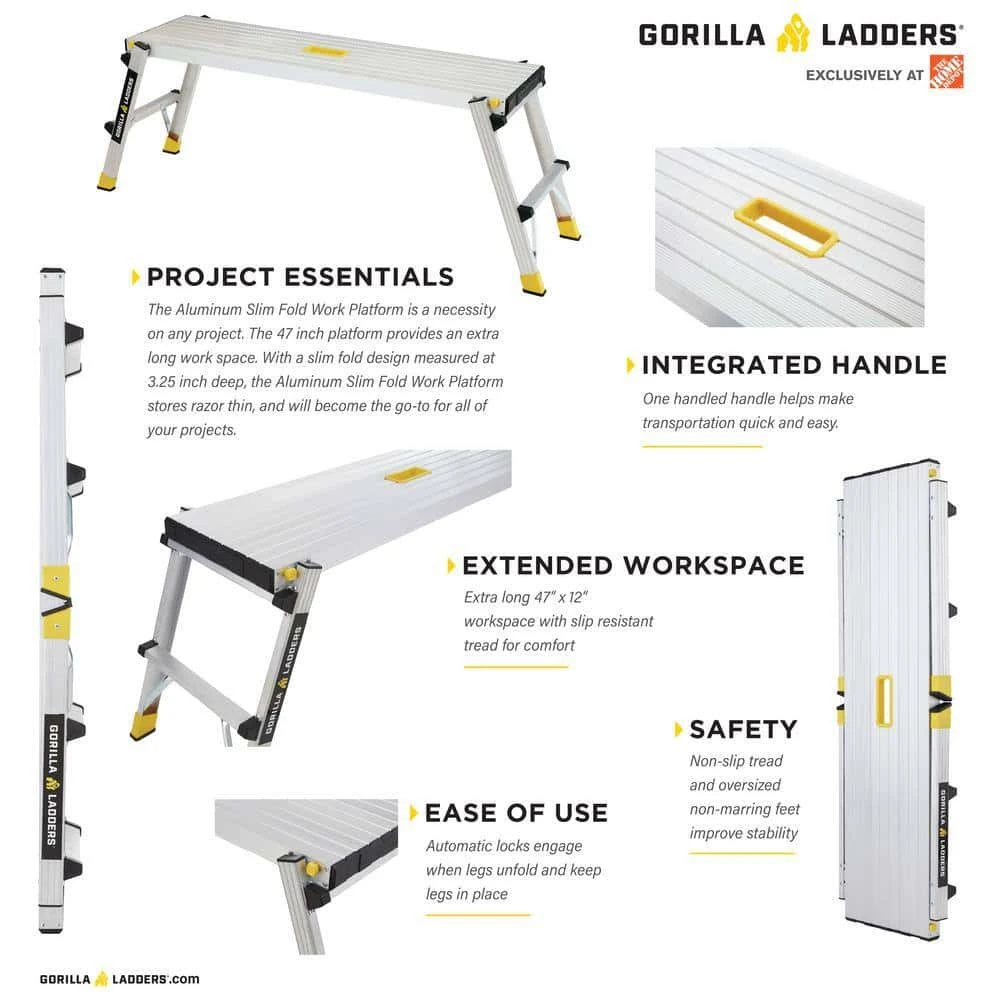 Gorilla Ladders 4 Ft. X 12 In. X 20 In. Aluminum Slim-Fold Work Platform, 300 Lbs. Load Capacity | BigEasyMart.com - Image 10