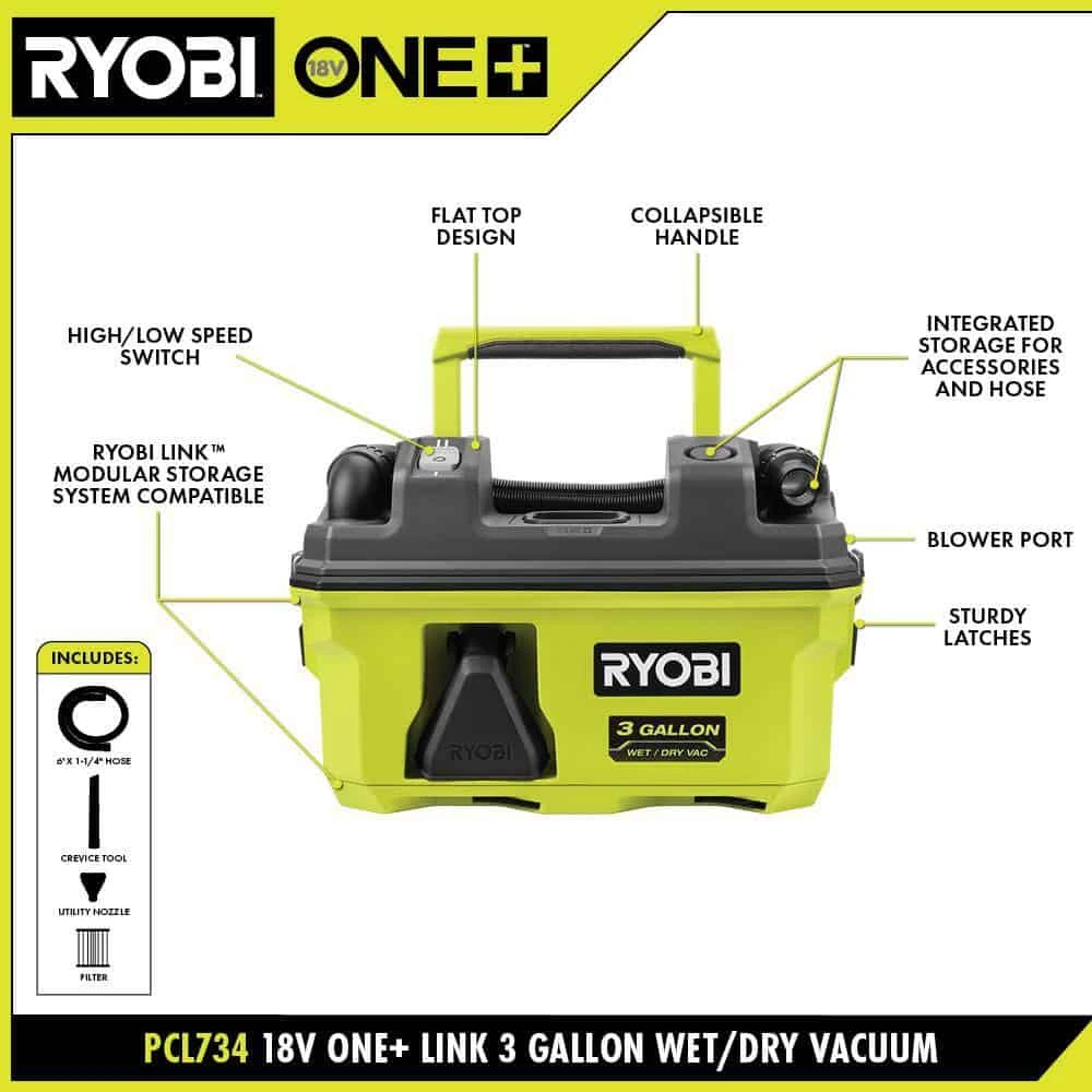 RYOBI PCL734B ONE+ 18V LINK Cordless 3 Gal. Wet/Dry Vacuum (Tool Only) | BigEasyMart.com - Image 3