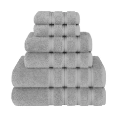 American Soft Linen Luxury 6 Piece Towel Set, 2 Bath Towels 2 Hand Towels 2 Washcloths, Light Grey Towel Sets | BigEasyMart.com