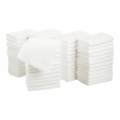 Amazon Basics Bath Towel For Face, Bathroom, Fast Drying Salon Towels, 60 Pack, White (12 X 12 Inches) | BigEasyMart.com