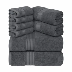 Utopia Towels 8-Piece Premium Towel Set, 2 Bath Towels, 2 Hand Towels, And 4 Wash Cloths, (Grey) | BigEasyMart.com