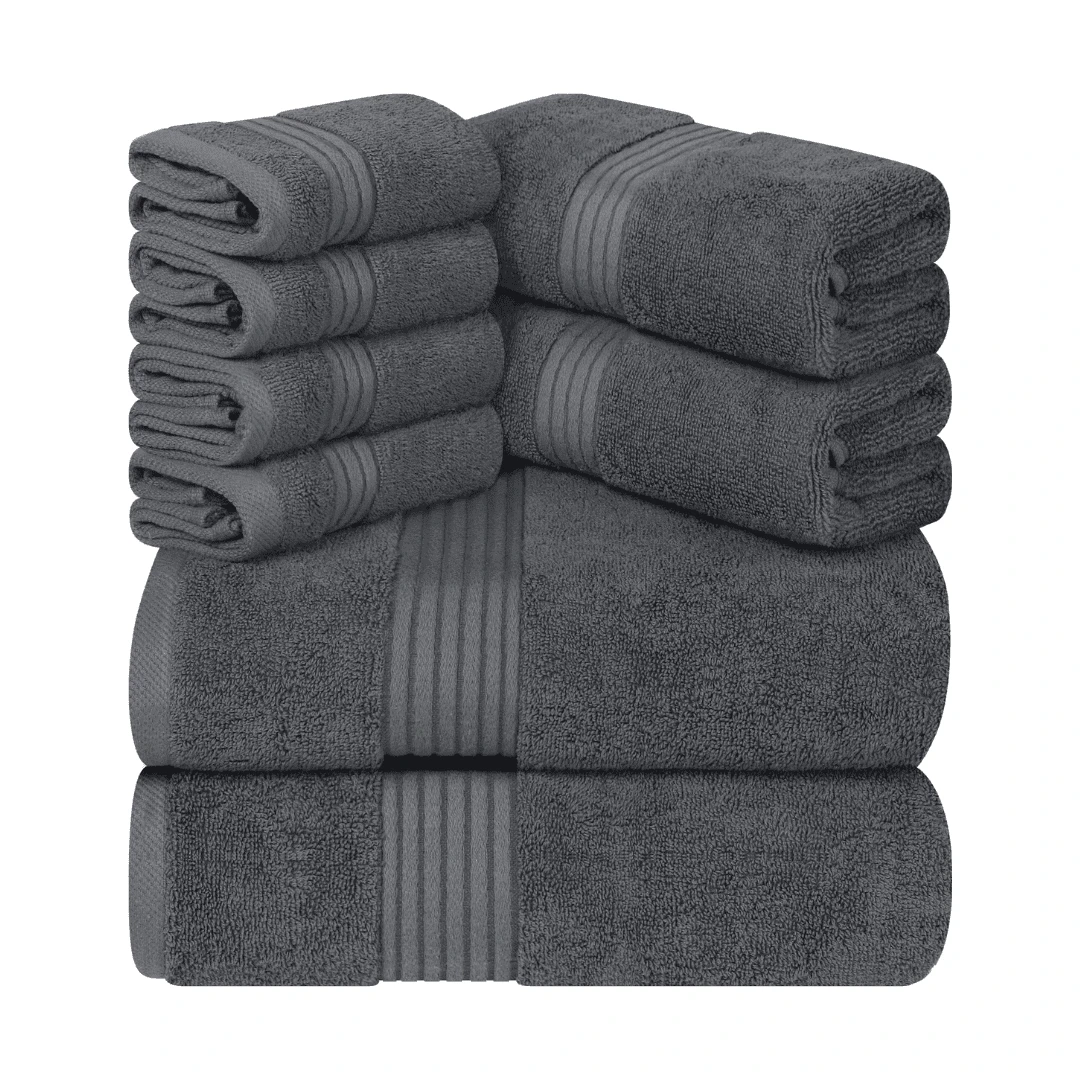 Utopia Towels 8-Piece Premium Towel Set, 2 Bath Towels, 2 Hand Towels, And 4 Wash Cloths, (Grey) | BigEasyMart.com