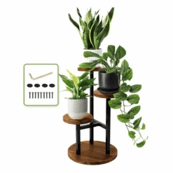 AUGOSTA 3 Tier Plant Stand, Tall Metal Wood Shelf Holder For Indoor, Outdoor Display Rack Flower Pot Stand | BigEasyMart.com